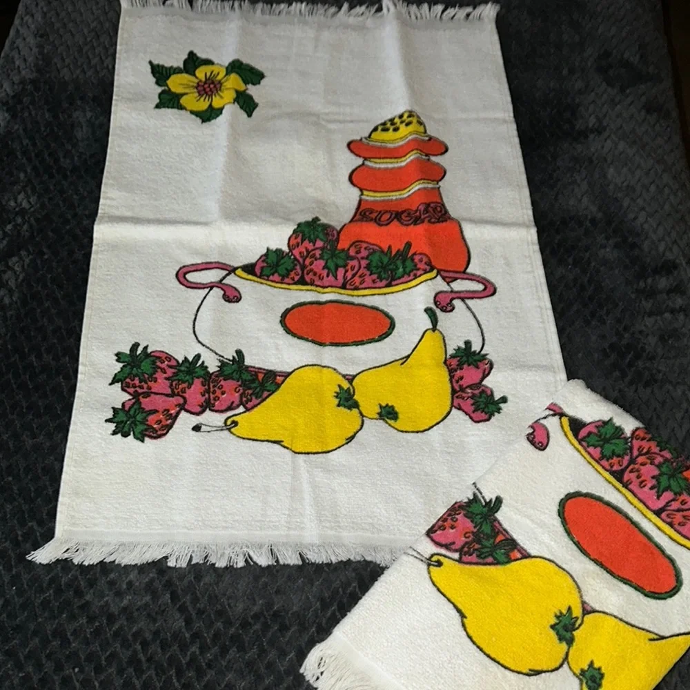 Colorful Fruit Pattern Towels set of 2 retro vintage dish towels